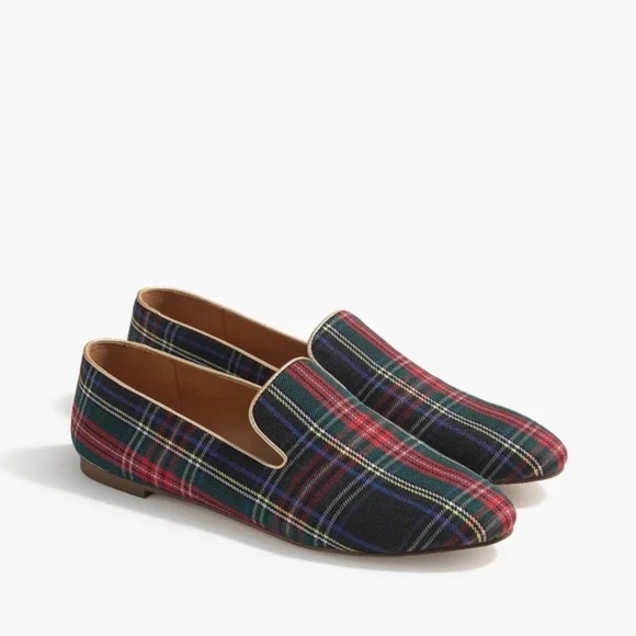 J. Crew Womens Smoking Slipper Black Tartan Plaid Loafers Shoes 7 - Picture 1 of 8